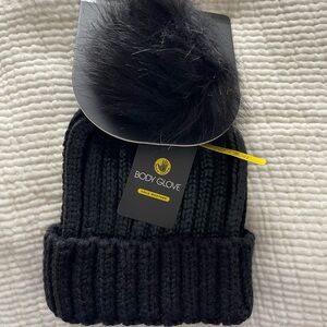 Body Glove Black Ribbed Beanie with Pom NWT